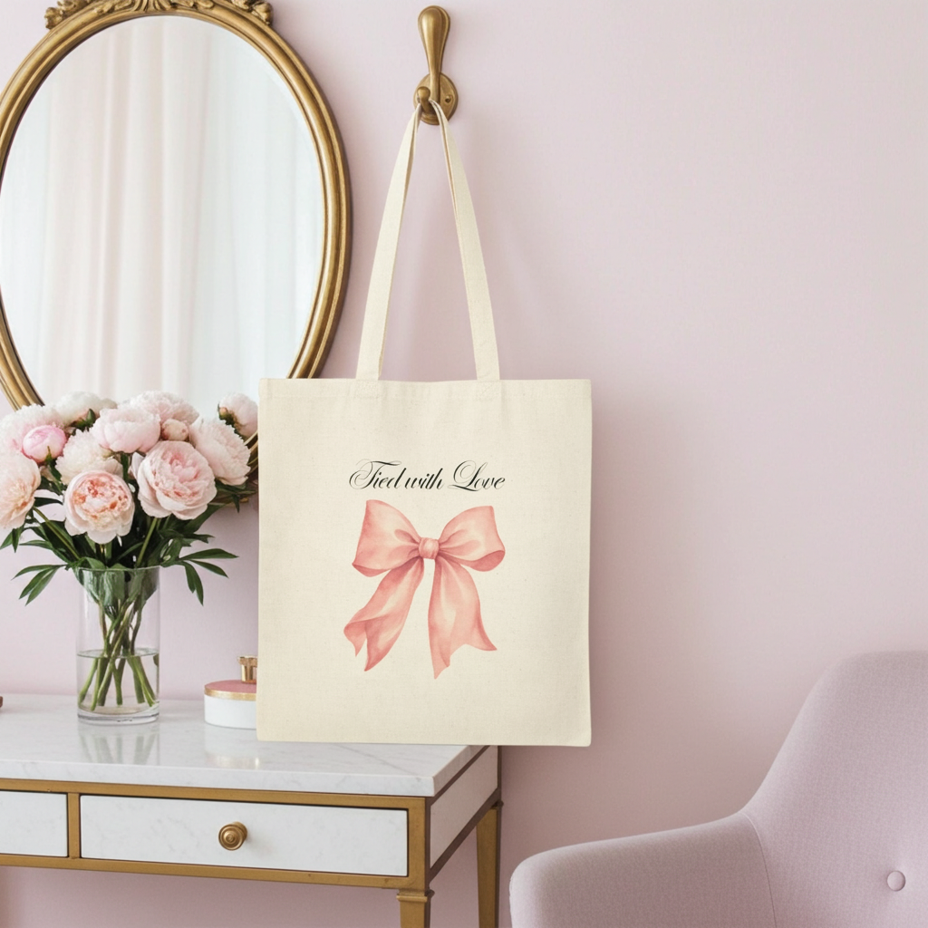 Cotton Bow Canvas Aesthetic Tote Bag